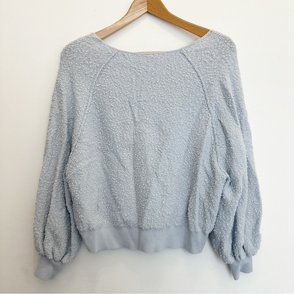 Free People Found My Friend Pullover Popcorn Blue V Neck Textured Medium Relaxed - Picture 3 of 8